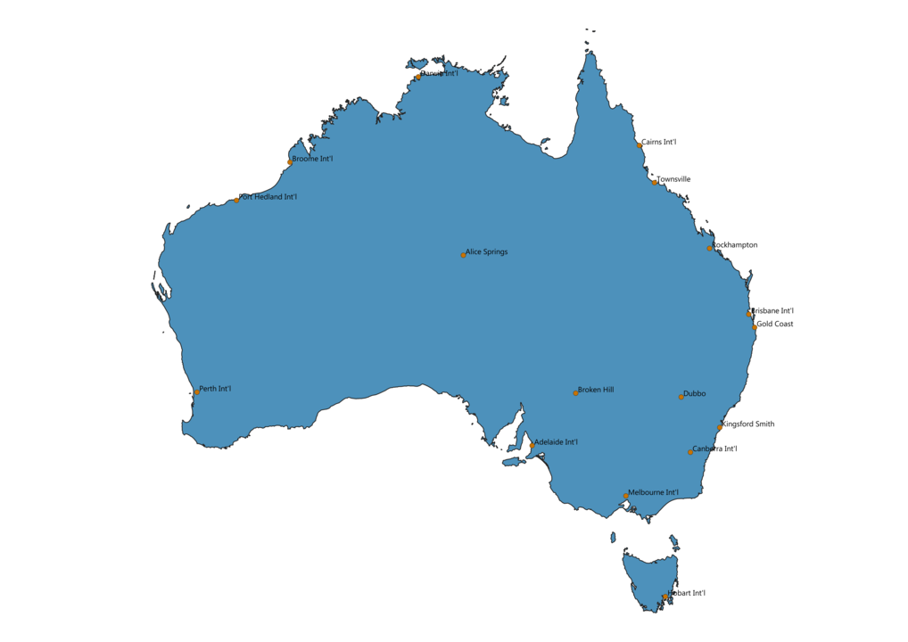 Map of Airports in Australia