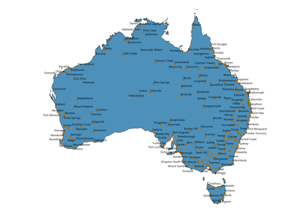 Australia Cities Map