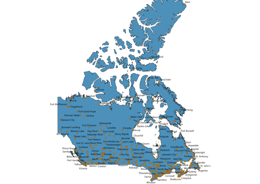 Canada Cities Map