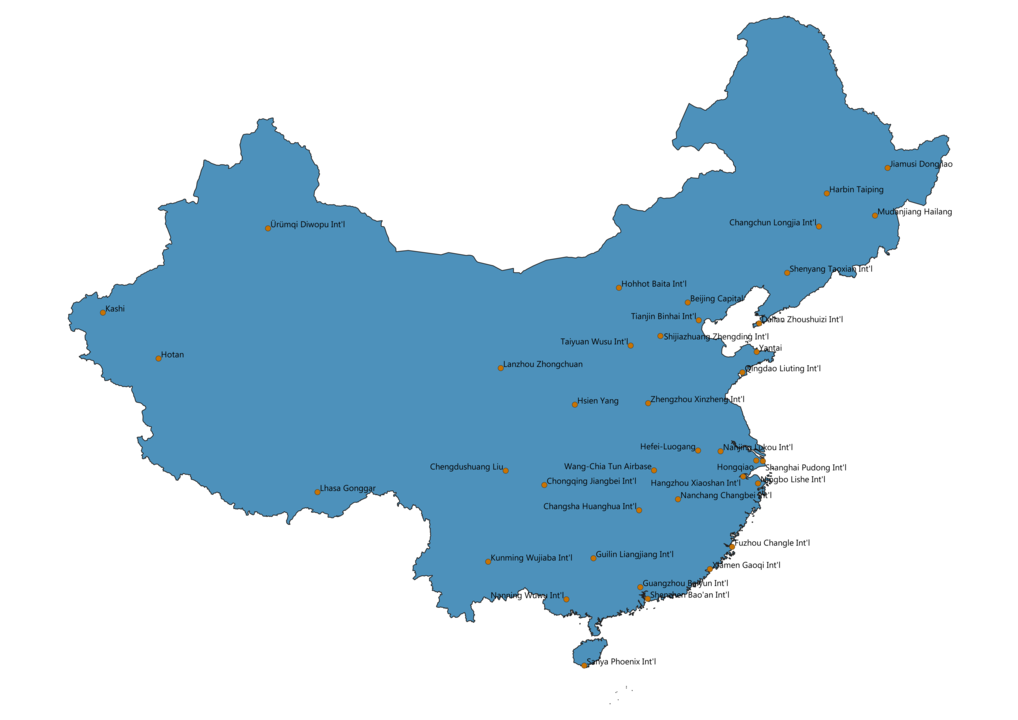 Map of Airports in China