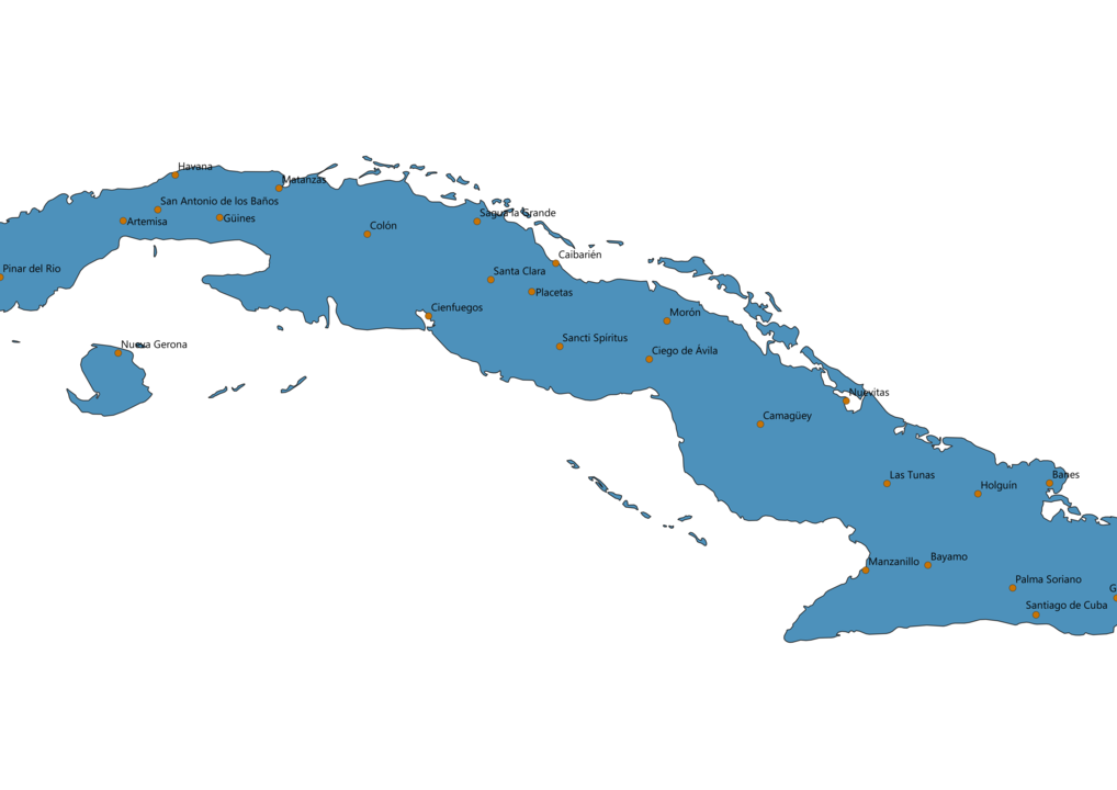 Cuba Cities Map