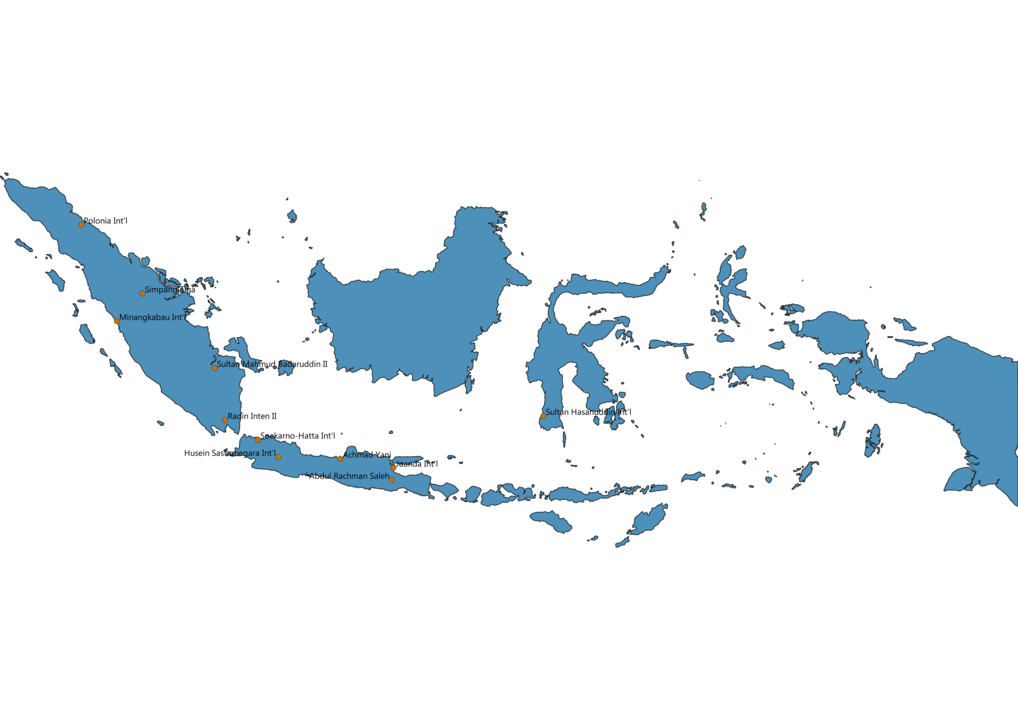 Map of Airports in Indonesia