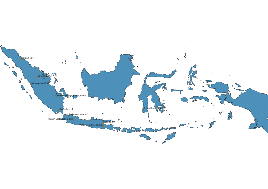 Airports in Indonesia Map SVG Vector - Map of Airports