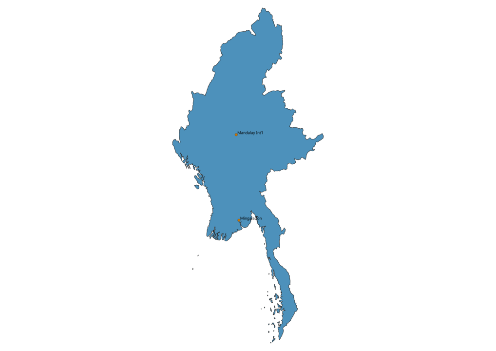 Map of Airports in Myanmar
