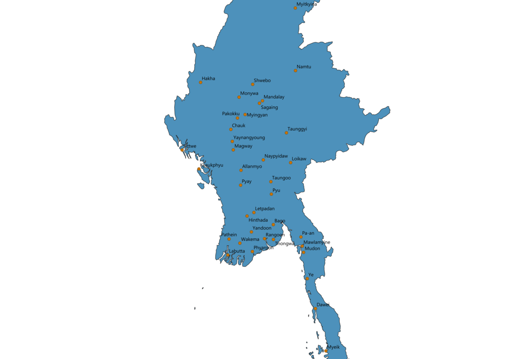 Myanmar Cities Map