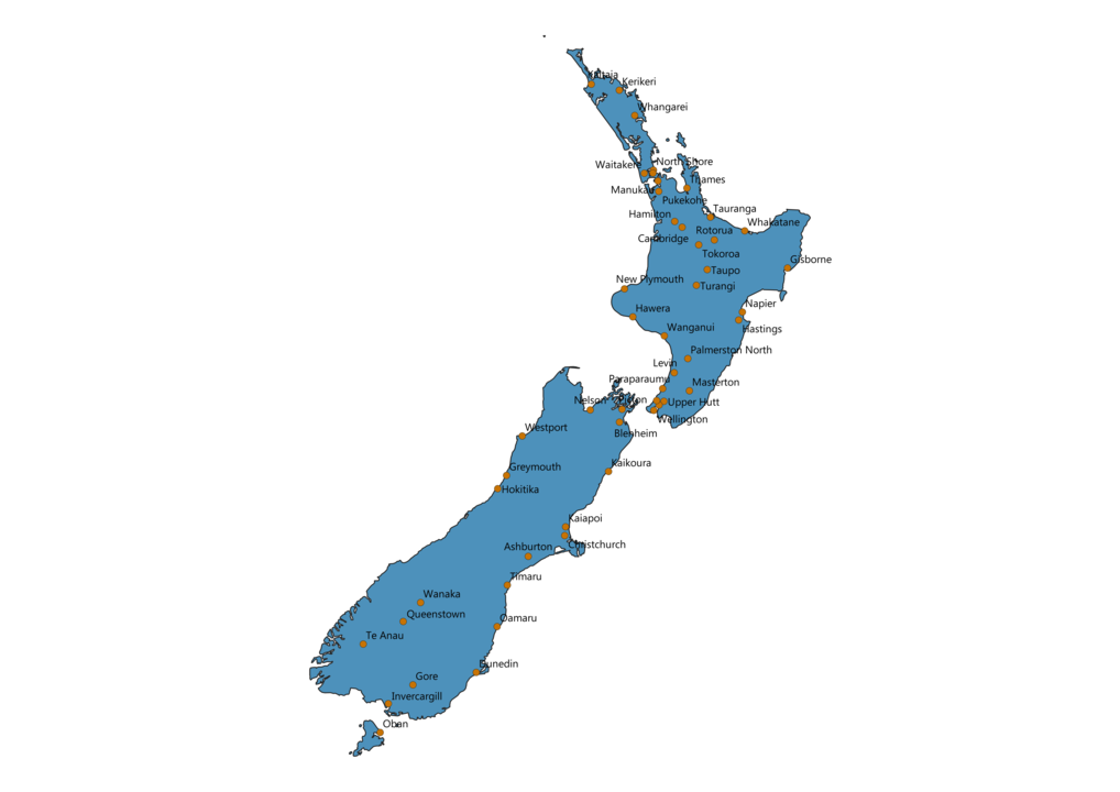 New Zealand Cities Map