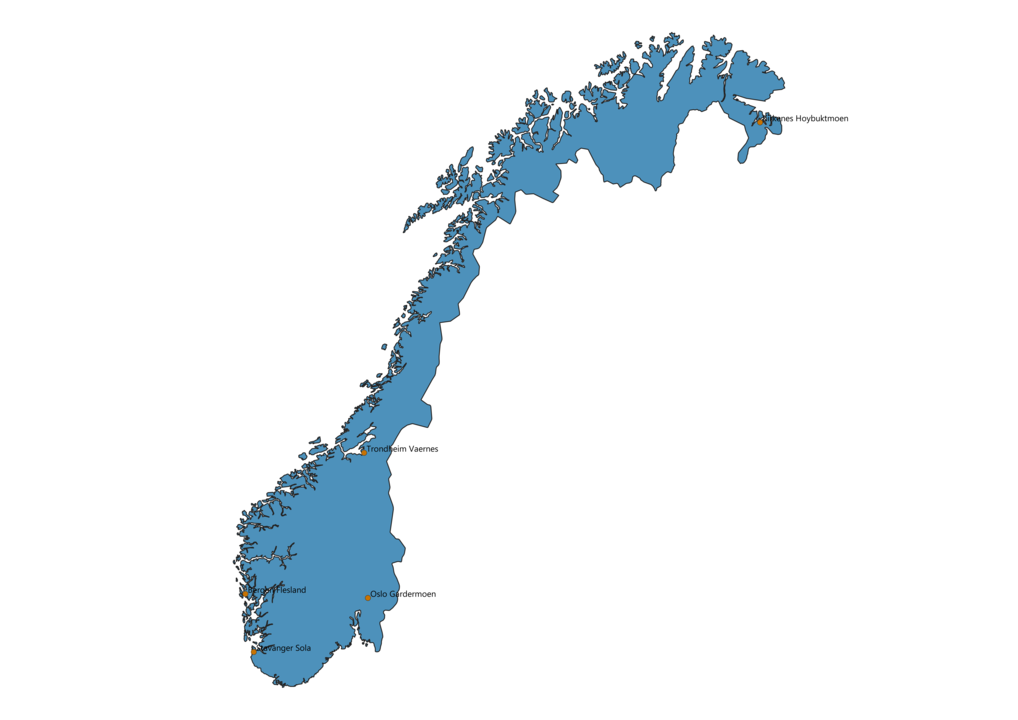 Map of Airports in Norway