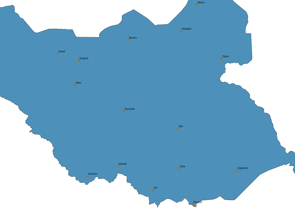 South Sudan Cities Map
