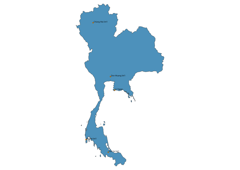 Map of Airports in Thailand