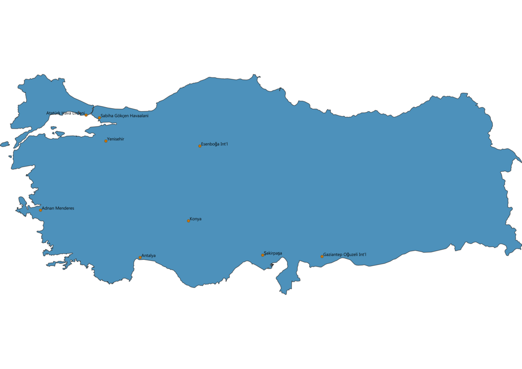 Map of Airports in Turkey