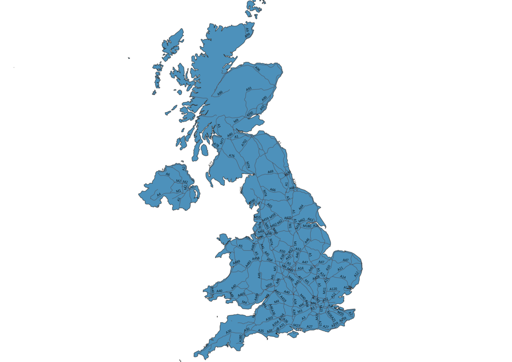 Map of Roads in United Kingdom